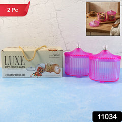 Transparent plastic dry fruit storage jar on kitchen counter
