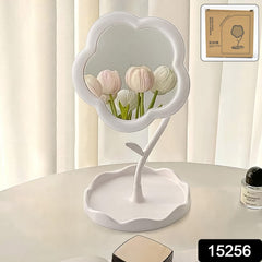 Side view of the cute flower vanity mirror on a tabletop