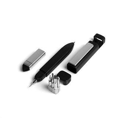 4-in-1 pen-shaped phone holder with capacitive stylus and screwdriver bits
