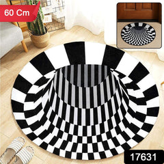 Close-up of 3D vortex pattern on round floor mat