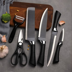 Stainless steel knife set with peeler and scissors