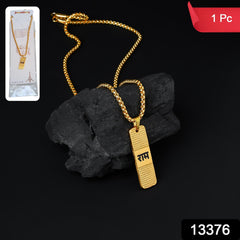 Close-up of gold plated Shri Ram chain