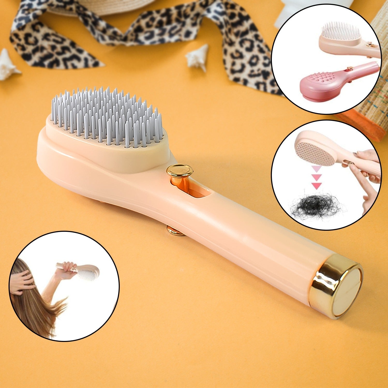 Self-Cleaning Anti-Static Massage Hairbrush in use