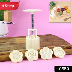 Close-up of mooncake mold's intricate floral stamps