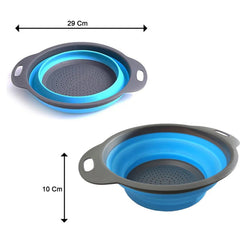 Foldable silicone kitchen strainer on a white background
