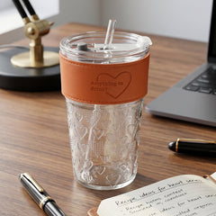 Glass tumbler on a desk with plants, ideal for home/office