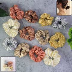 Set of premium satin elastic hair scrunchies in assorted colors