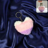 Pink and purple soft plush heart keychain with metal ring