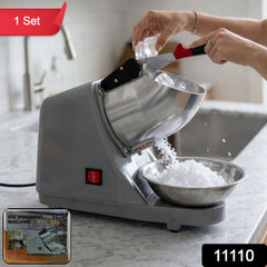 Close-up of stainless steel ice crusher bowl & blades