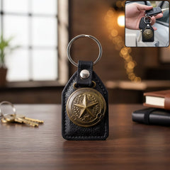 Premium Leather Finish Metal Star Emblem Keychain (1 Pc)