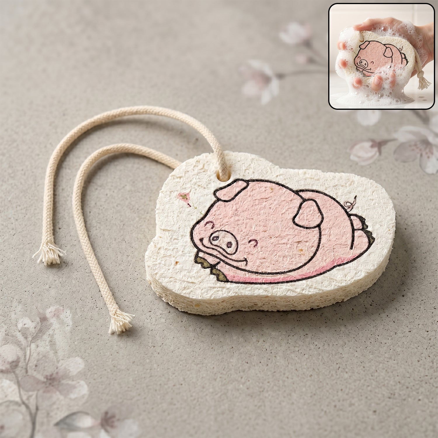 Cartoon printed bath scrubber sponge on a white background
