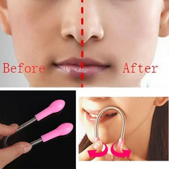 Spring facial hair remover tool on a plain background