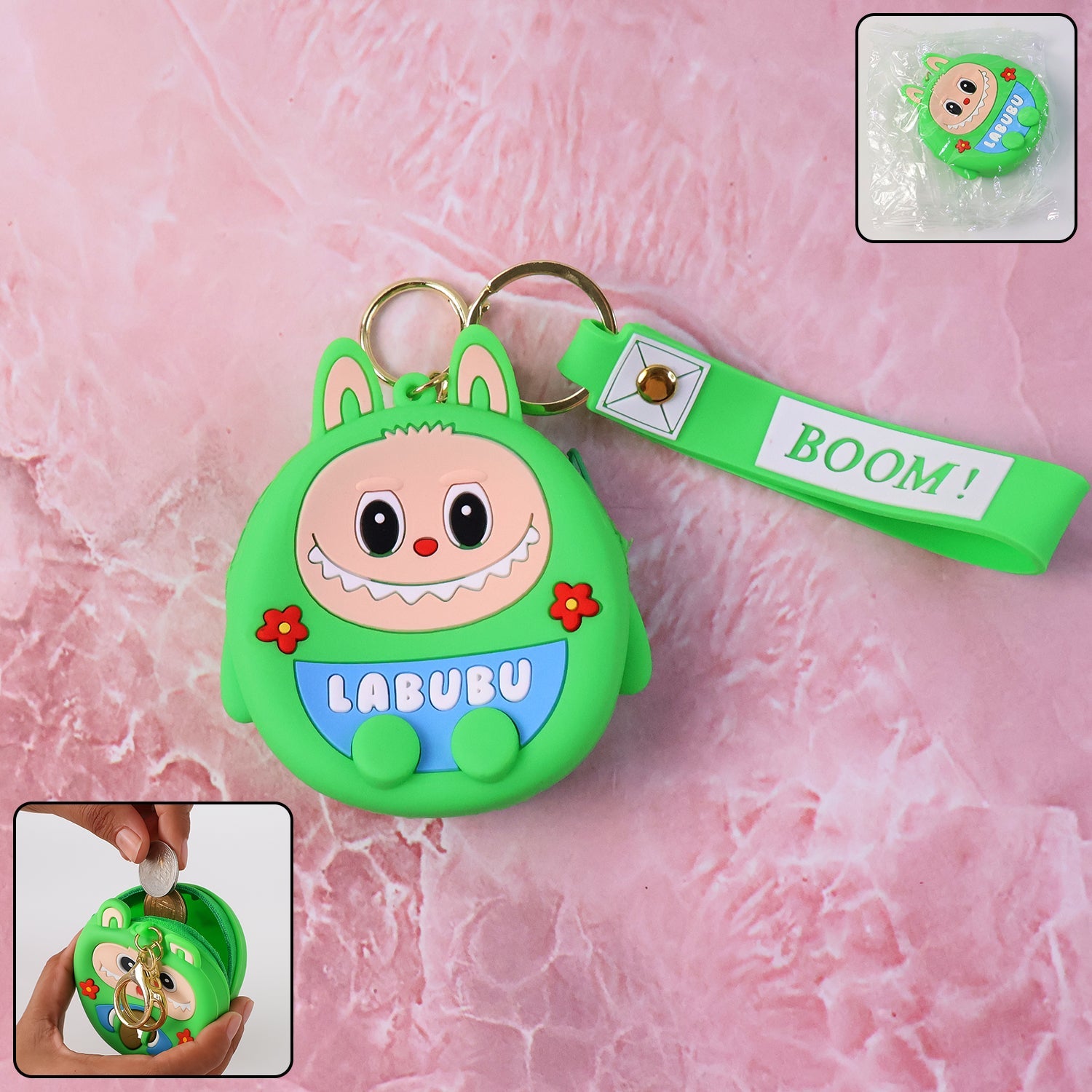 Cute cartoon coin pouch with keychain & wrist strap