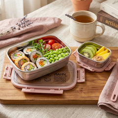 Durable stainless steel lunch box for kids, featuring main container