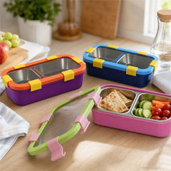 Stainless Steel Leak-Proof Lunch Box with 2 Compartments With Spoon & fork (1 Pc)