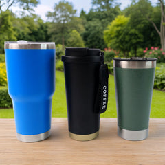 Premium Assorted Metal and Plastic Travel Mug Tumbler Cup (1 Pc / Mixed Design)