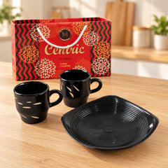 Centric Ceramic Tea Cup with Plastic Square Serving Platter - 3pc Set