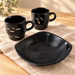 Centric Ceramic Tea Cup with Plastic Square Serving Platter - 3pc Set