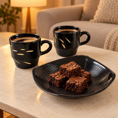 Centric Ceramic Tea Cup with Plastic Square Serving Platter - 3pc Set