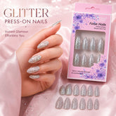 Glitter press-on false nails set with mixed colors and designs