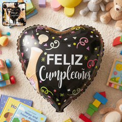 Black heart feliz cumpleanos balloon