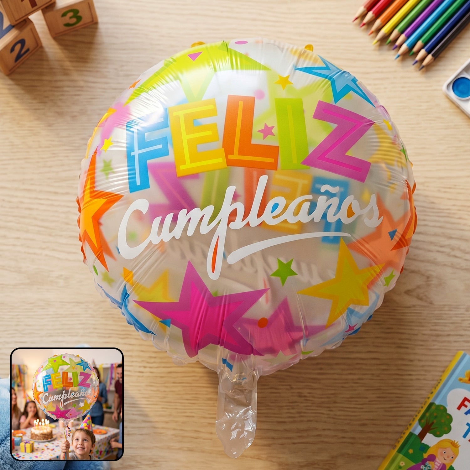 Colorful feliz cumpleanos round balloon