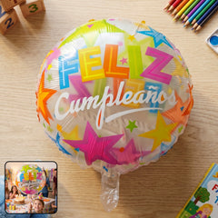 Colorful feliz cumpleanos round balloon