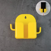 Wall-mount mobile stand with hook holding a phone