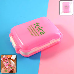 Portable pink dual-sided pill organizer box closed