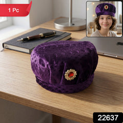 Velvet Traditional Boys Cap side view with brooch