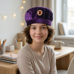 Royal style velvet cap for boys with decorative brooch