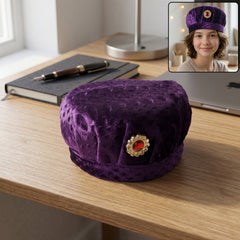 Premium Soft Velvet Traditional Boys Cap with Stone Brooch front view