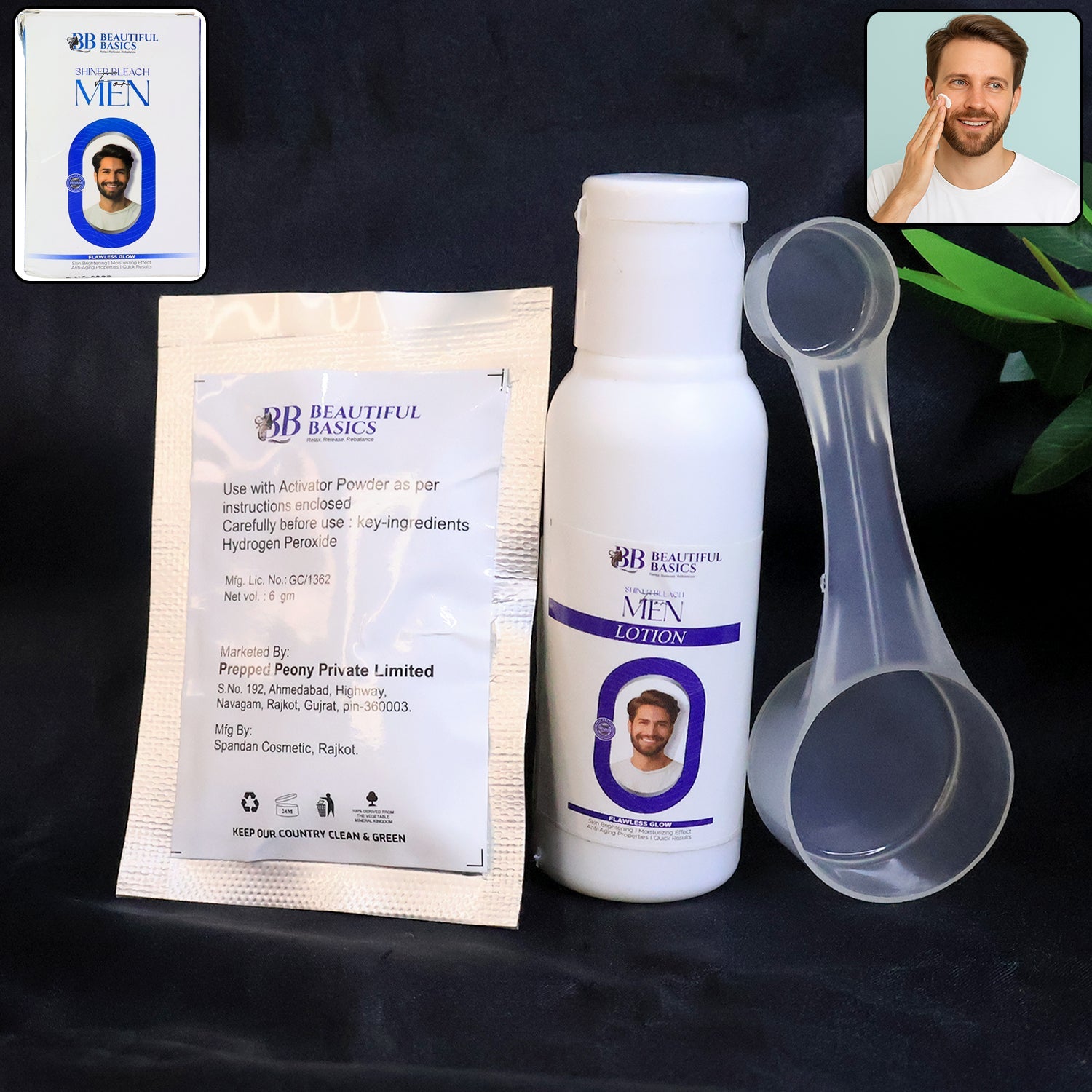 Beautiful Basics Men’s Skin Brightening Bleach Kit with lotion and activator