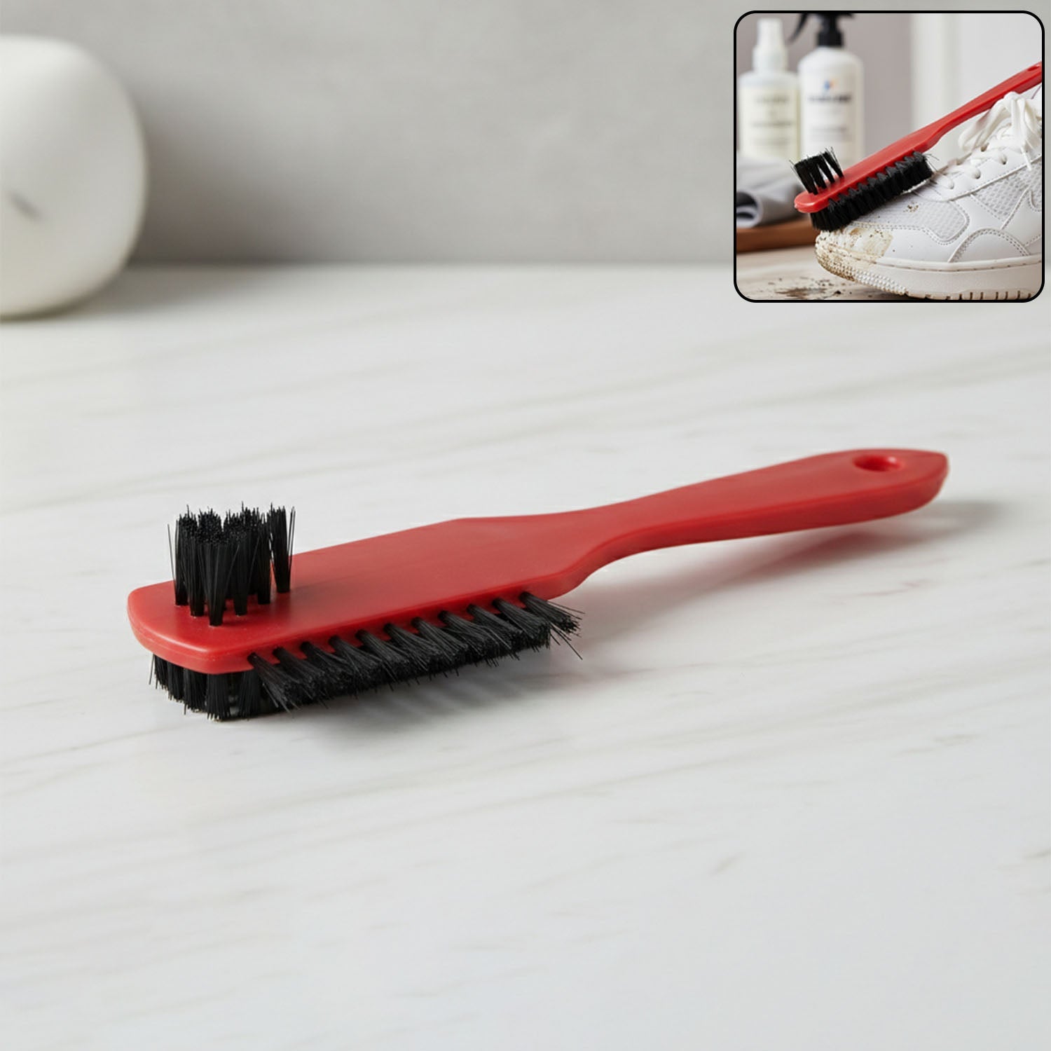 Multipurpose dual-sided shoe cleaning brush with ergonomic handle