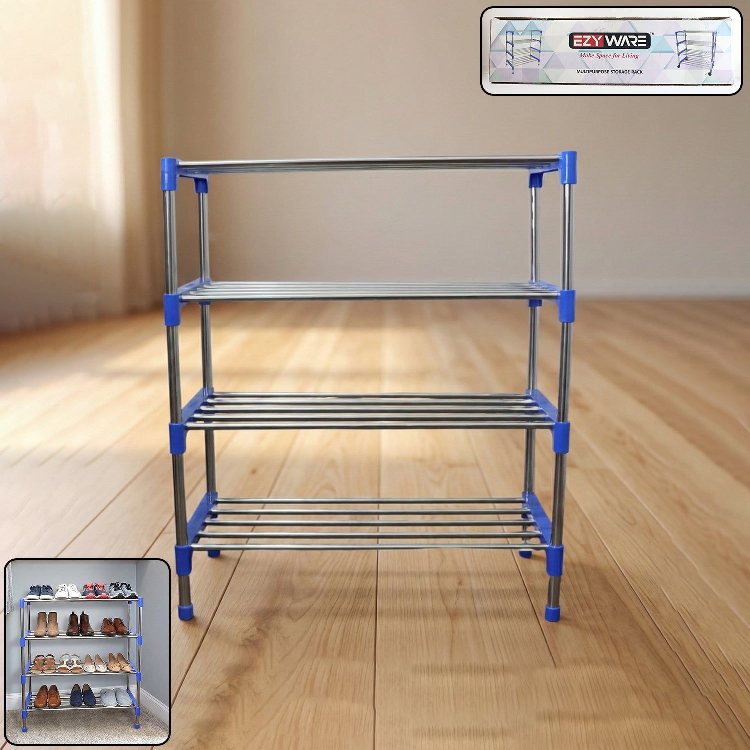 Multipurpose 4-layer stainless steel shoe rack organizer