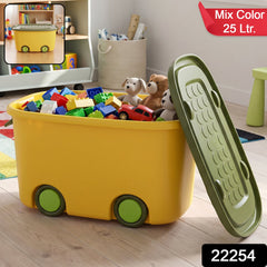 25 litre storage box on wheels with lid for toys and clutter