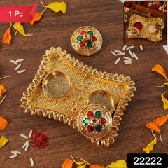 Decorative rectangular kumkum holder with colorful meenakari flower lids
