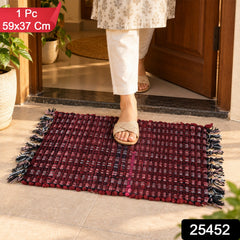 Soft Woven Decorative Floor Mat with Tassel Edges for Home (1 Pc, 59x37 Cm)