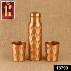 Diamond Cut Copper Water Bottle with Honeycomb Pattern
