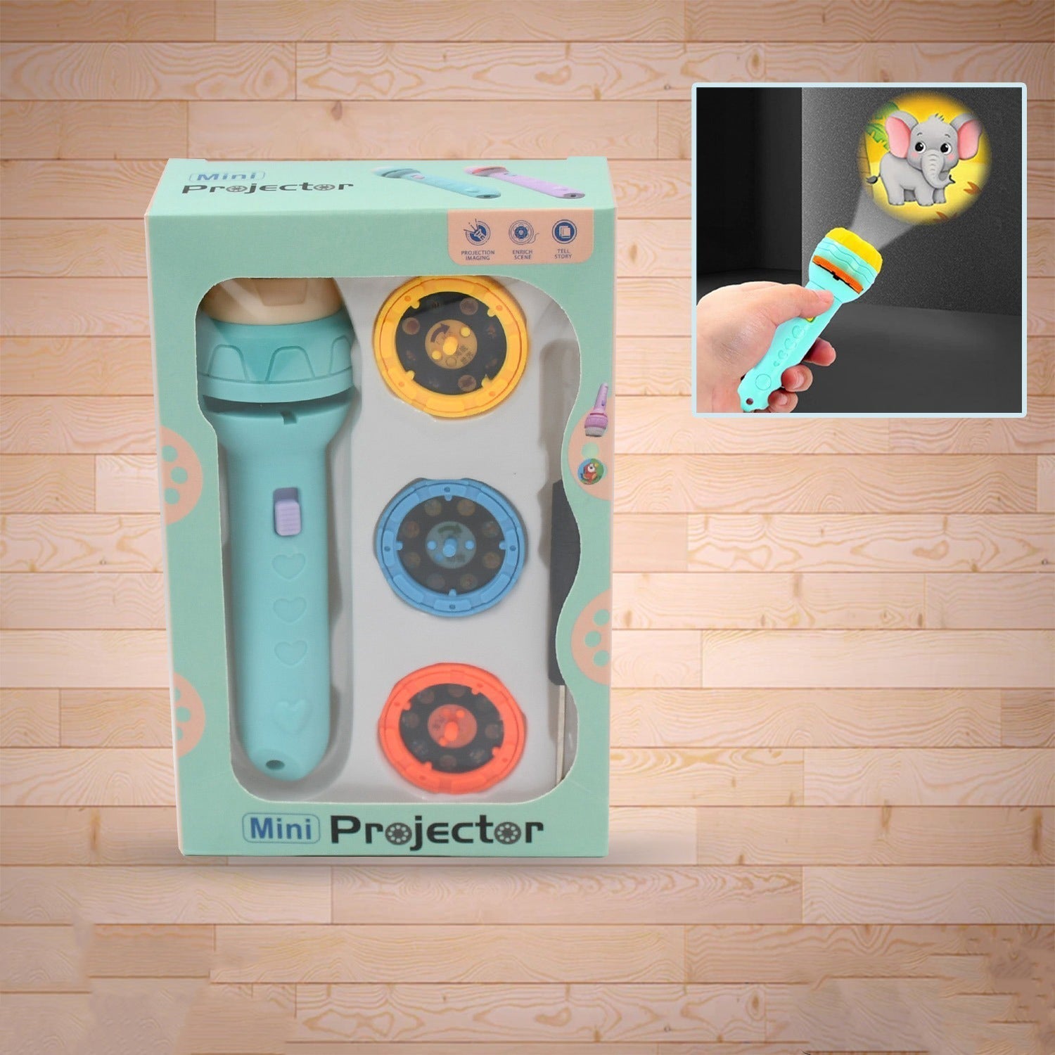 Mini Slide Projector for Kids showing projected colorful slide