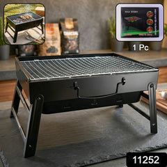 Portable Foldable Charcoal BBQ Grill with Grilling Mesh (1 Pc, 36x27 Cm)