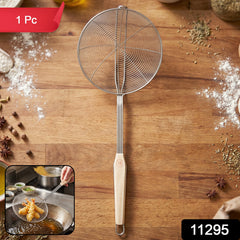 Stainless Steel Frying Skimmer Strainer with Wooden Handle (1 Pc, 45 Cm)