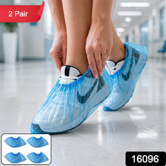 Disposable Plastic Shoe Cover Set with Elastic Fit (2 Pair Set)