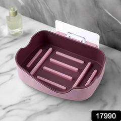 Plastic Soap Dish Holder for Bathroom Shower Wall Mounted Self Adhesive Soap Holder Saver Tray-Plastic Sponge Holder for Kitchen Storage Rack Soap Box, Bathroom ,Sabudani (1 Pc)