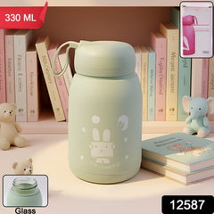 Portable 330ml rabbit printed water bottle highlighting leak-proof design