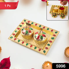 Decorative plastic kumkum thali for pooja rituals