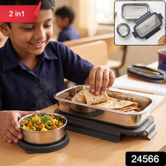 Two piece steel tiffin set with airtight lids