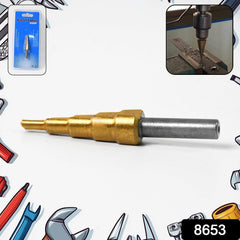 Close-up view of step drill bit tip