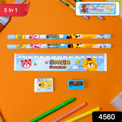 Close-up of wooden pencil, ruler, & sharpener