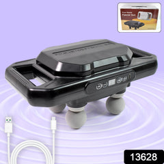 Massage gun with 4 interchangeable massage heads shown